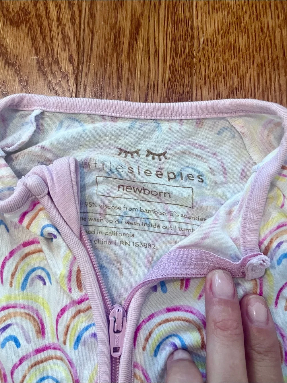 Little Sleepies Zippy Newborn Pink Rainbows EUC